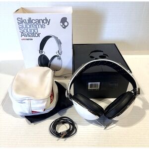 SKULLCANDY AVIATOR RocNation White Chrome Wired Headphones Stereo Foldable w/Box